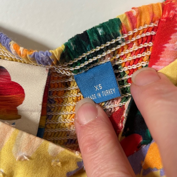 FARM RIO sz XS Tropical Textured Tiered Maxi Dress Birds smocked back - Picture 6 of 7